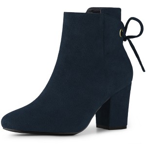 Perphy Women's Round Toe Lace Up Side Zipper Chunky High Heels Ankle Boots - 1 of 4
