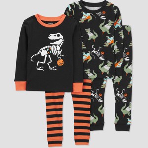 Carter's Just One You® Toddler Boys' Long Sleeve 4pc Halloween Dino Pajama Set - Black/Orange - 1 of 3
