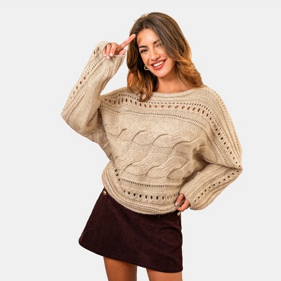 Women's Cozy Cable Knit Oversized Sweater - Cupshe