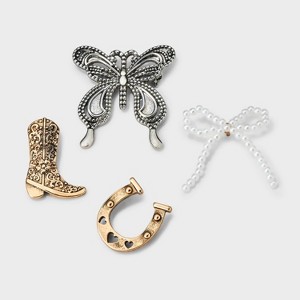 Butterfly and Horseshoe Mixed Pin Set 4pc - Wild Fable™ Gold - 1 of 2