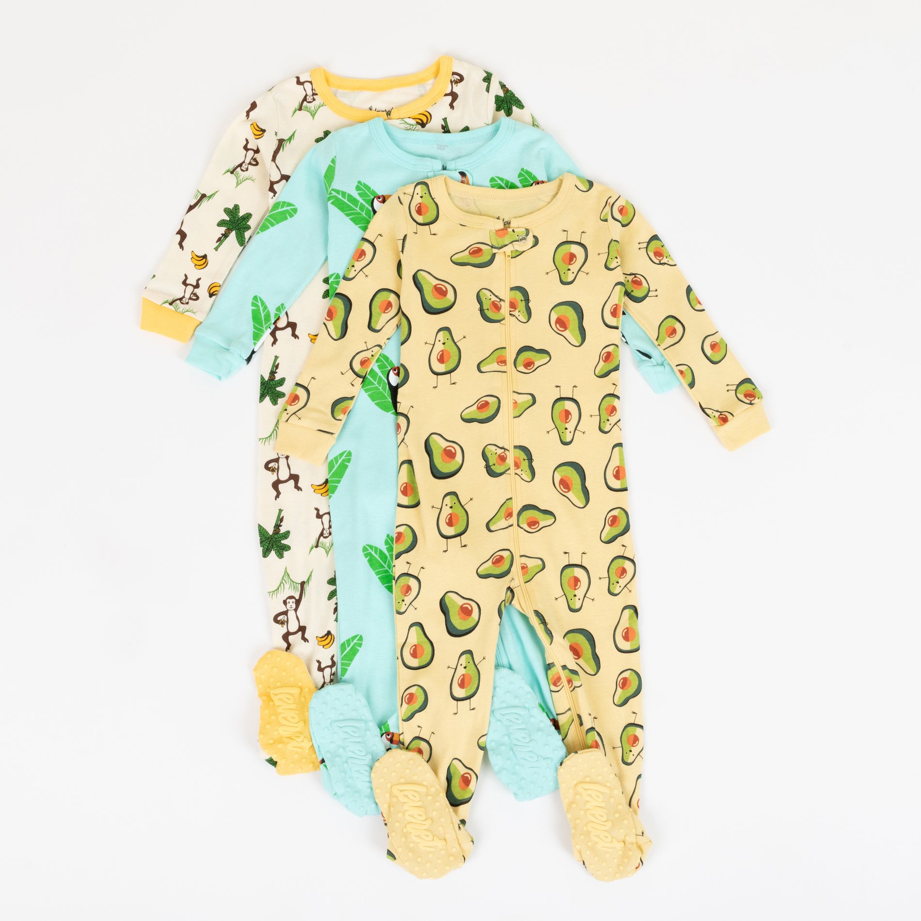 Leveret Boys Cotton Baby Footed Pajamas – 3 Pack – Tropical Fun Sleepers 12-18 Month
