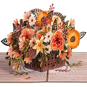 Paper Love 3D Pop Up Greeting Card, Rustic Flower Basket, for Fall, Thanksgiving, All Occasions - 5" x 7" Cover with Note Tag - 1 of 4