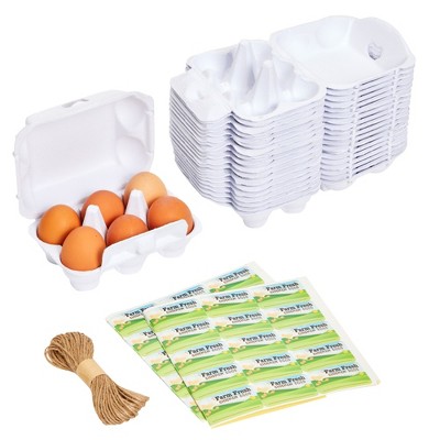 Okuna Outpost 20 Pack Half Dozen Paper Egg Cartons, 50 Self-Adhesive Labels, 1 Roll of Jute String, White