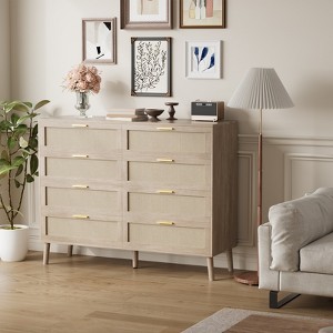 47 Inch 8 Drawer Dresser Farmhouse Chest of Drawers, Modern Wooden Dresser, Chest with Drawers, for Bedroom, Living Room, Beige - 1 of 4