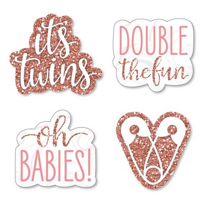 Big Dot of Happiness It's Twin Girls - DIY Shaped Pink and Rose Gold Twins Baby Shower Cut-Outs - 24 Count