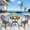 3 Pieces Patio Bistro Set, Cast Aluminum Cafe Table and Chairs Set of 2 with Umbrella Hole, Durable Rust All-Weather Furniture for Backyard, Bronze - 4 of 4