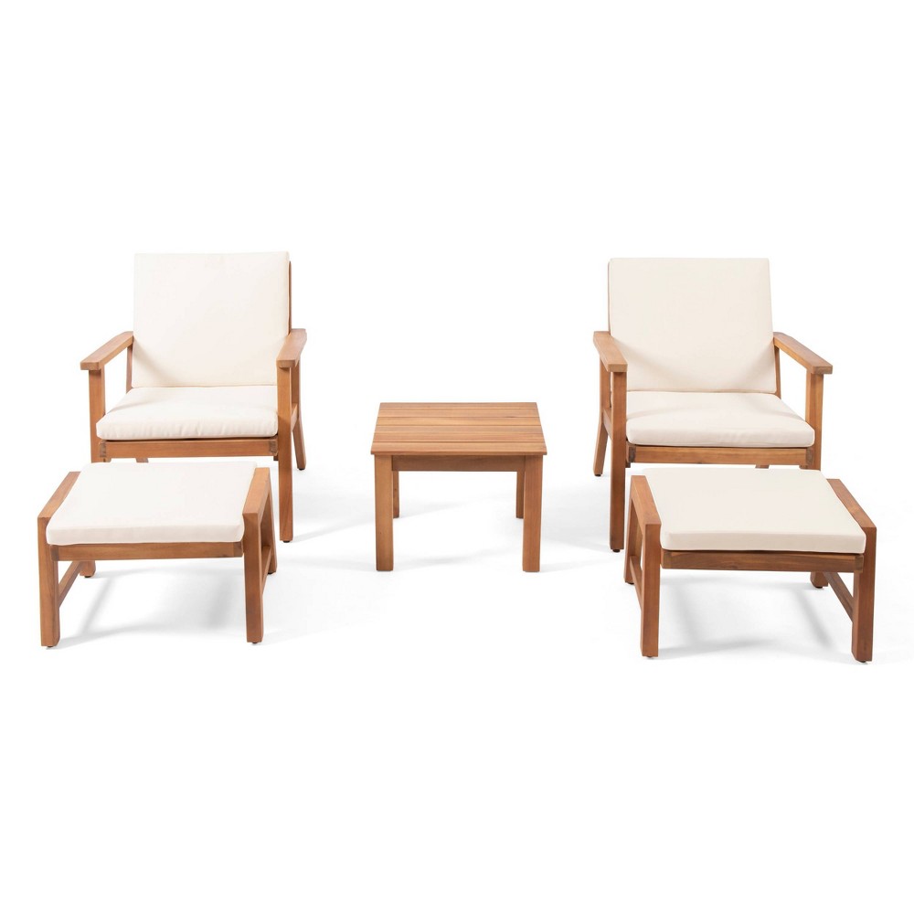 Photos - Garden Furniture Temecula 5pc Outdoor Mid-Century Modern Acacia Wood 2 Seater Chat Set with