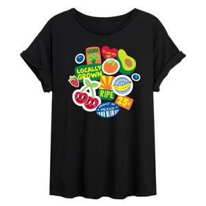 Women's - Instant Message - Fruit Stamps Oversized Graphic T-Shirt - 1 of 4
