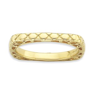 Black Bow Jewelry 2.25mm Stackable 14K Yellow Gold Plated Silver Square Snake Skin Band - 1 of 4