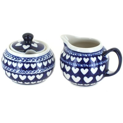 Blue Rose Polish Pottery Valentine Sugar & Creamer Set