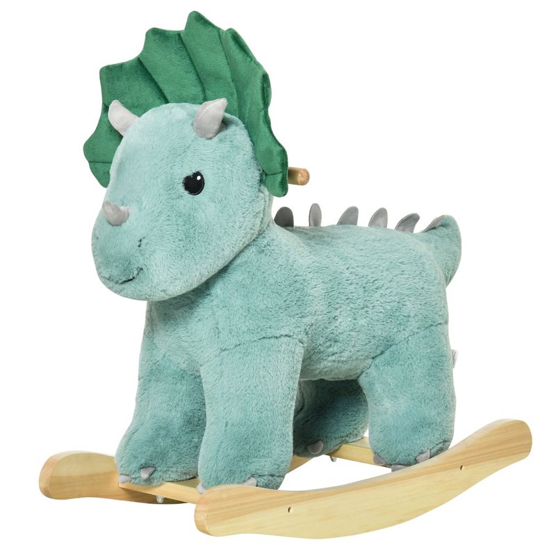 Qaba Kids Plush Ride-On Rocking Horse Triceratops-shaped Plush Toy Rocker with Realistic Sounds for Child 36-72 Months Dark Green, 5 of 10