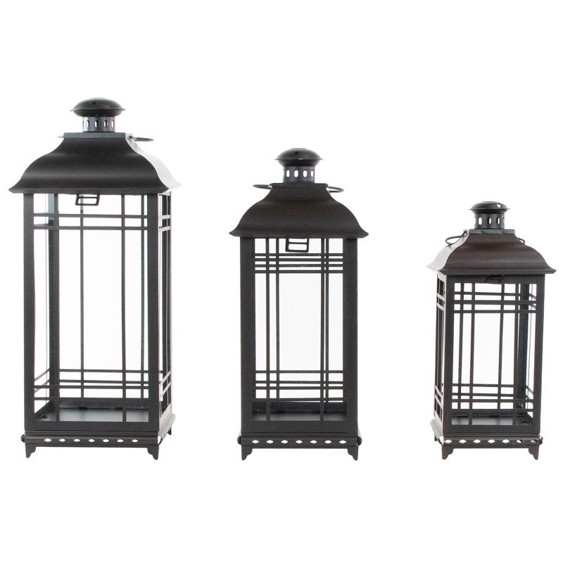 Northlight Set of 3 Distressed Black Mission Style Candle Lanterns 19.5", 3 of 5