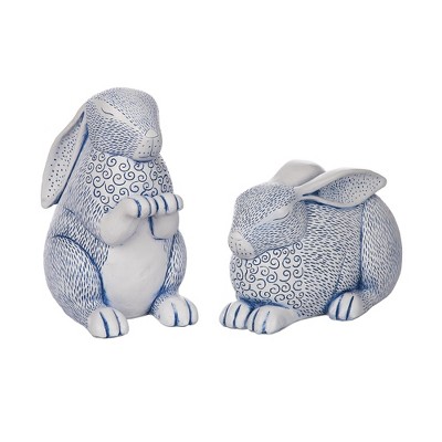 Transpac Resin Bunnies Blue White Set of 2 Home Decorations Spring