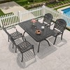 5-Piece Cast Aluminum Outdoor Dining Set: Rectangle Table, Stackable Chairs & Blue Cushions - All-Weather Patio Furniture for Your Backyard - 2 of 4