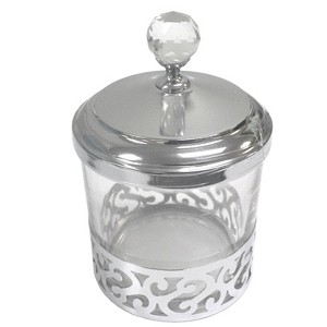 Scroll Cotton Jar Silver - Popular Bath Popular Home: Metal Bathroom Canister with Lid, Round Shape, Easy to Clean - 1 of 4