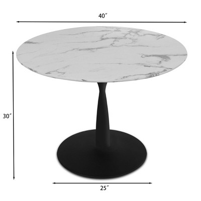 Round Extendable Wood and Marble Dining Table