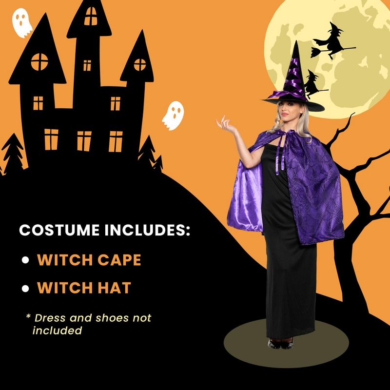 Underwraps Costumes Witch Cape and Hat Adult Costume Set | Purple, 3 of 4