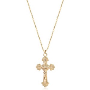 "14K Gold Plated Cross Necklace, Dainty Minimalist Faith Pendant with Prayer Chain, Tiny Religious Jewelry for Women & Men" - 1 of 4