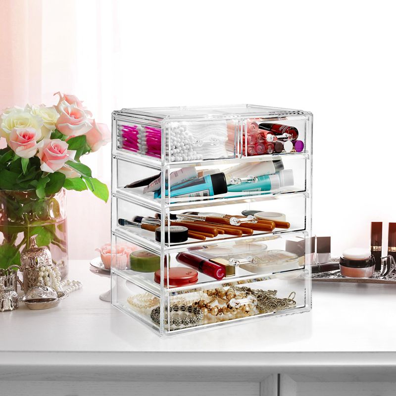 Casafield Makeup Storage Organizer, Clear Acrylic Cosmetic & Jewelry Organizer with 4 Large and 2 Small Drawers, 5 of 7