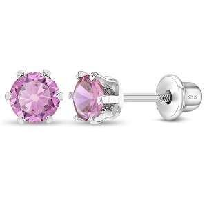 Girl's 6 Prong Solitaire Screw Back Sterling Silver Earrings - In Season Jewelry - 1 of 4