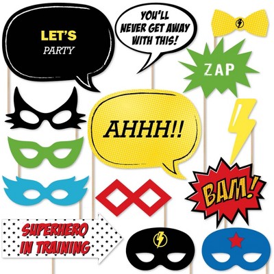 Big Dot of Happiness Bam Superhero - Photo Booth Props Kit - 20 Count