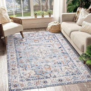 Washable Rug Traditional Oriental Rugs Soft Indoor Low Pile Carpet for Living Room Bedroom Dining - 1 of 4