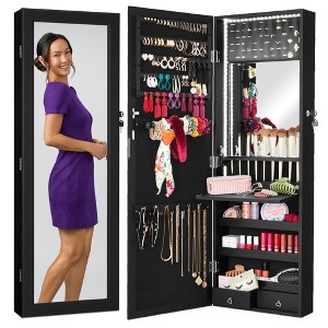 Best Choice Products Hanging Mirror Jewelry Armoire, Door or Wall Mounted Cabinet w/ LED Lights, Lock - 1 of 4