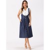 INSPIRE CHIC Women's Button Front Classic U Neck Overall Denim Midi Dress with Pockets - 4 of 4