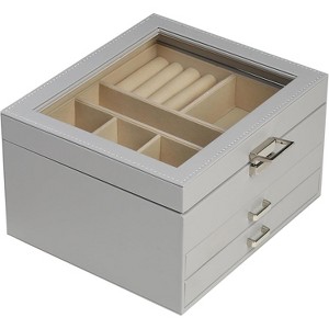 3-Layer Jewelry Box with Clear Lid and 2 Drawers, Black Multi-Functional Organizer for Rings, Earrings, Necklaces - 1 of 4