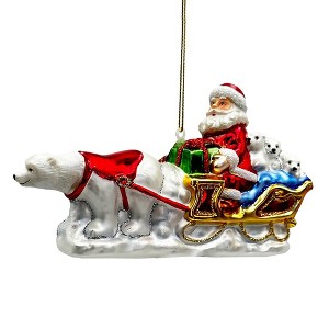 Polar Bear Santa Sleigh Glass Christmas Ornament, Exquisite Handblown Tree Decor| OrnamentallyYou - 1 of 4