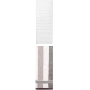 REGALWOVEN Pure Cotton Striped Decorative Hand Towel for Bathroom 14" x 30"/13" x 29" 2 Pcs - 1 of 4