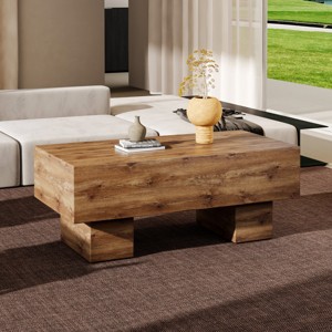 43.3" Modern Rectangular Coffee Table,Sturdy Wood Grain Marble Texture MDF Large Center Table for Living Room or Apartment-Baofuwish - 1 of 4