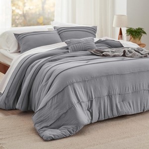 Bedsure | 3/4 Pcs Pinch Pleat Bed Solid Comforter &  Pillowcases Bedding Set - 1 of 4
