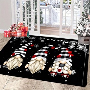 Lomsoe Festive Christmas Elf Doormat - Black & White Checkered Design with Red & White Stripes, Snowflakes, Christmas Gift. - 1 of 4