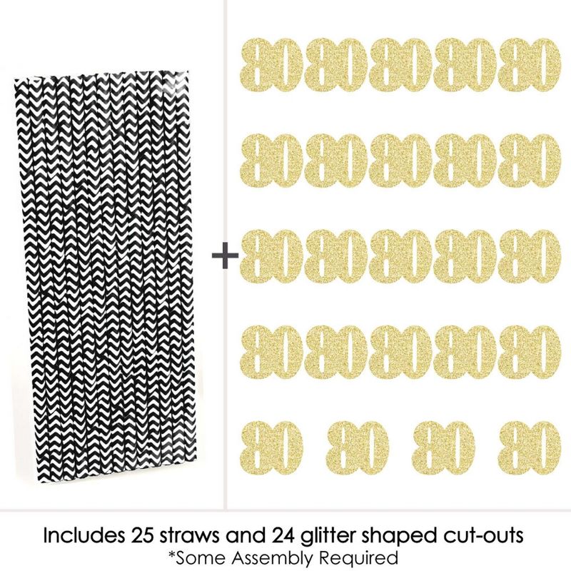 Big Dot of Happiness Gold Glitter 80 Party Straws - No-Mess Real Gold Glitter Cut-Out Numbers & Decorative 80th Birthday Party Paper Straws - 24 Ct, 5 of 8