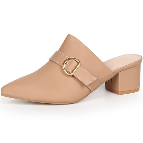 Женские сабо BLISSFUL STEP Women's Pointed Toe Slip on Chunky Heel Mules Nude 11