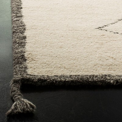 Ivory and Charcoal Square Hand-Tufted Wool Shag Rug