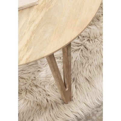Natural Mango Wood Round Coffee Table with Hairpin Legs