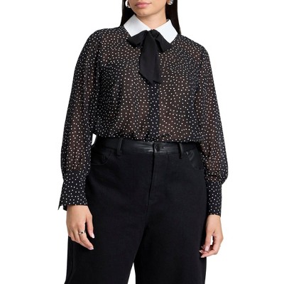 ELOQUII Women's Plus Size Polka Dot Collared Blouse