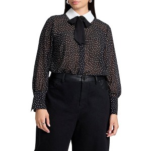 ELOQUII Women's Plus Size Polka Dot Collared Blouse - 1 of 4