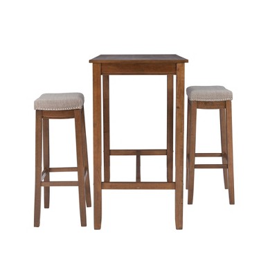 Rustic Brown and Gray Acacia Bistro Bar Set with Silver Accents