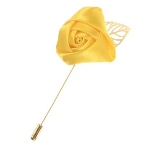 Unique Bargains Wedding Groom Suit Ribbon Rose Flower Lapel Pin with Gold Leaf 1 Pc - 1 of 4