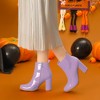 Allegra K Women's Round Toe Zipper Chunky Heels Ankle Boots - 2 of 4