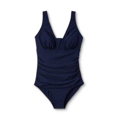 Women S Post Mastectomy Shirred V Neck One Piece Swimsuit Kona Sol Navy Target