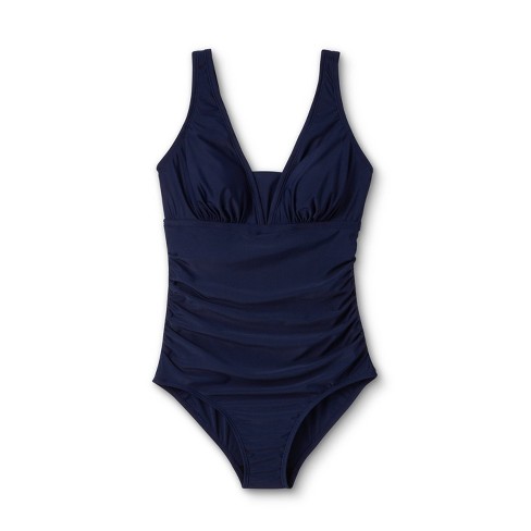 Women S Post Mastectomy Shirred V Neck One Piece Swimsuit Kona Sol Navy Xl Target