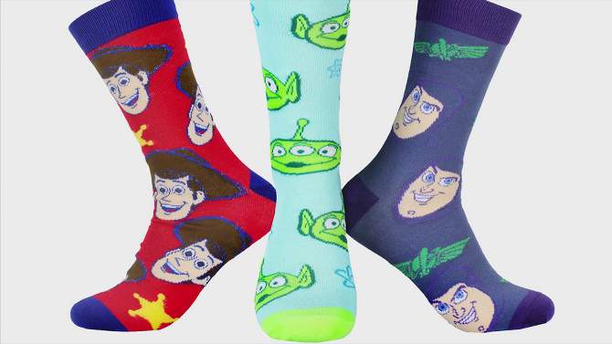 Disney Toy Story Socks Woody Buzz Lightyear Aliens Men's 3 Pack Crew Socks Multicoloured, 2 of 6, play video