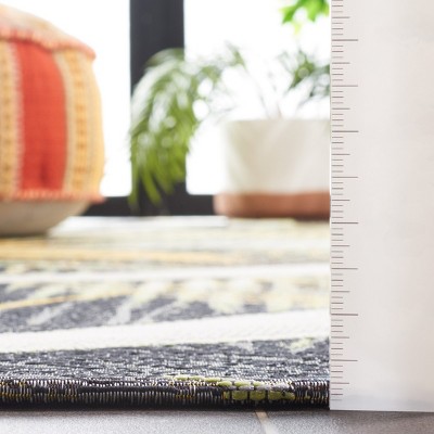 Black and Gold Tropical Synthetic Round Area Rug