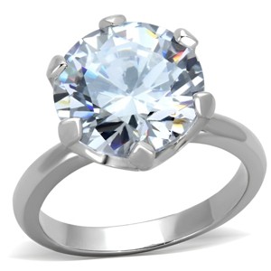 Slickblue Women’s Polished Stainless Steel Solitaire Ring with 12mm CZ Stone, Six-Prong Setting, Sizes 5-10 - 1 of 4