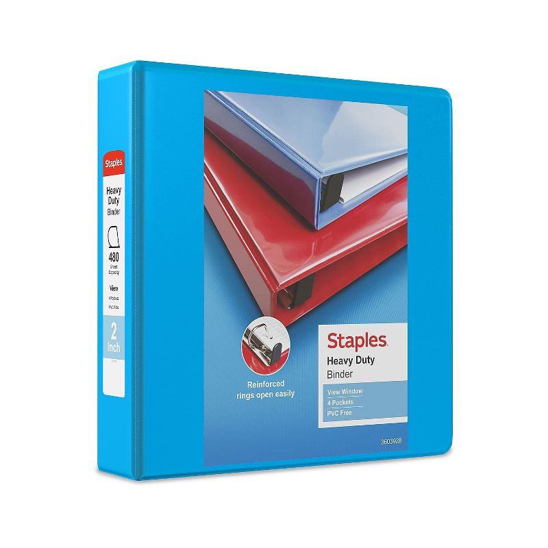 Staples Heavy-Duty 2-Inch D 3-Ring View Binder Light Blue (26350) 56287-CC/26350, 1 of 9