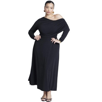 ELOQUII Women's Plus Size Knit Shirred Dress